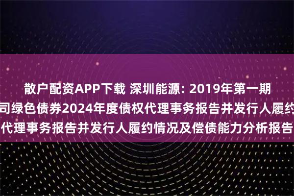 散户配资APP下载 深圳能源: 2019年第一期深圳能源集团股份有限公司绿色债券2024年度债权代理事务报告并发行人履约情况及偿债能力分析报告